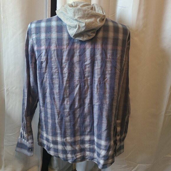 Johnnie O Shirt Mens M Gray & Purple Button Up Hoodie Surf Shacket Pockets - Picture 8 of 13